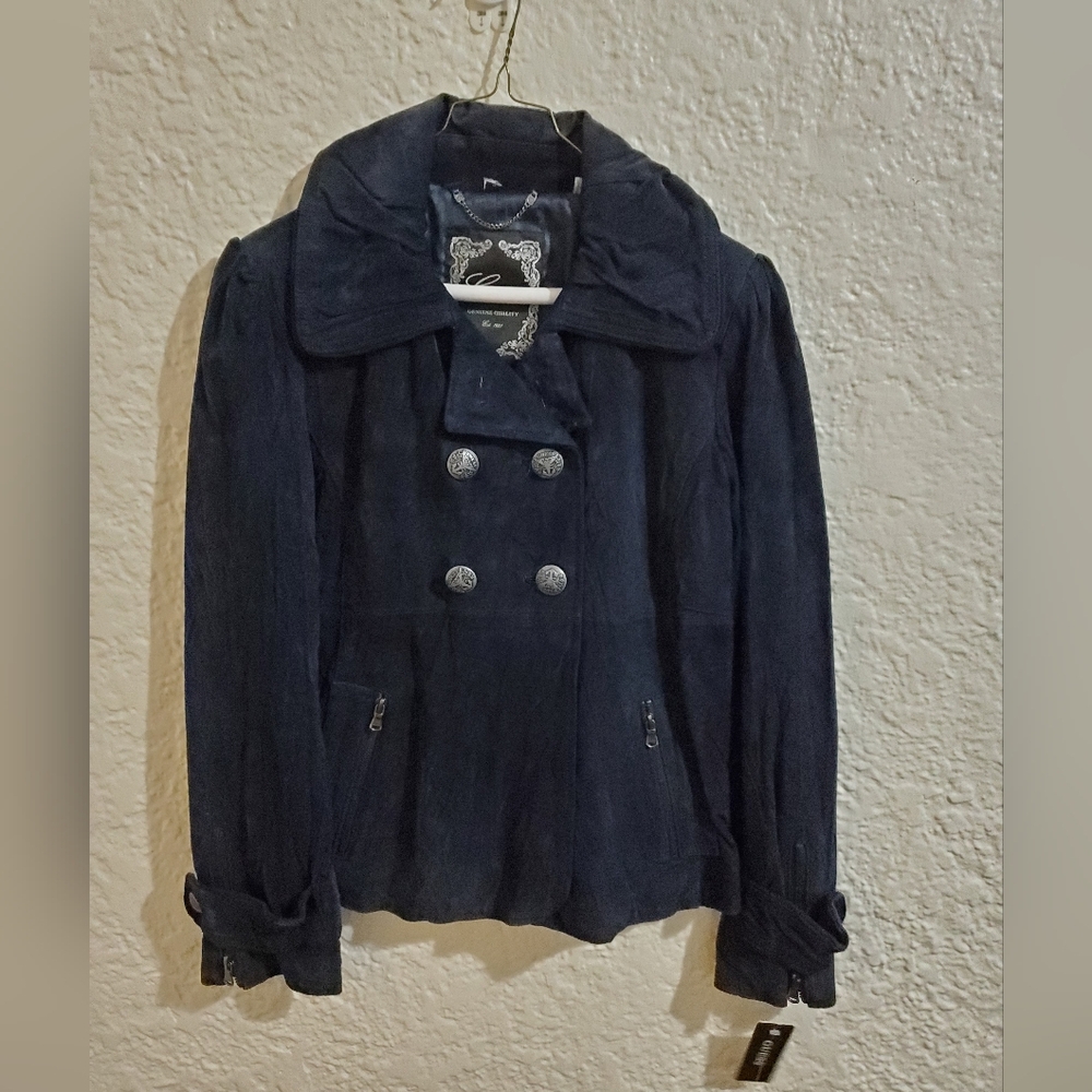 NWT. Guess Suede Navy Jacket. Size Small.